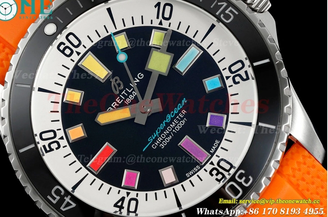 Rubber Colorful Orange A2824 Dial on TF SS RU Superocean 42mm Strap 0324